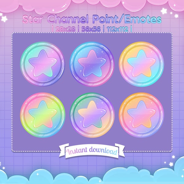 Coin / Emote "Star" - Channel Point - Twitch - Discord - Streamer - Star - Sky - Pastel - Cute - Sparkle - Kawaii - Rainbow - Space - Design