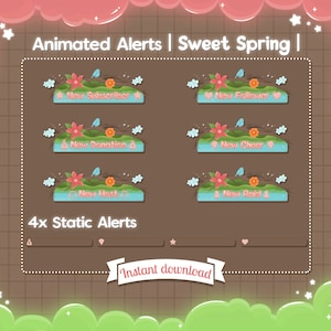 Animated &quot;Sweet Spring&quot; Alerts - Twitch - Stream - Branch - Flower - Sky - Plain - Bird - Cute - Kawaii - Sub - Popup - Sparkle - Overlay
