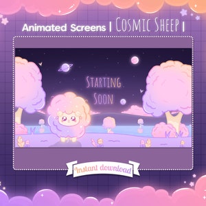 Animated Scene &quot;Cosmic Sheep&quot; - Stream Overlay - Twitch - Youtube - Cloud - Star - Pastel - Planet - Landscape - Space - Sky - Cute - Kawaii
