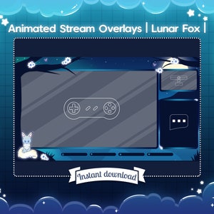 Animated &quot;Lunar Fox&quot; Ingame & Just Chatting Overlay - Twitch - Youtube - Stream - Landscape - Aurora - Lake - Boreal - Flower - Moon - Cute