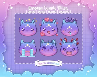 Emotes &quot;Cosmic Kitten&quot; - Twitch - Discord - Youtube - Stream - TikTok - Cat - Cute and Kawaii - Pastel - Star - Space - Celestial - Kitty