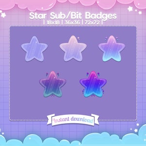 Star Sub/Bit Badges - Twitch - Discord - Stream - Space - Pastel - Cute - Moon - Sky - Celestial - Fluffy