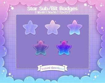 Star Sub/Bit Badges - Twitch - Discord - Stream - Space - Pastel - Cute - Moon - Sky - Celestial - Fluffy