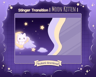 Stinger Transition "Moon Kitten" - Stream - Twitch - Youtube - Overlay - White Cat - Neko - Space - Stars - Cloud - Celestial - Kawaii