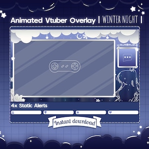 Animated "Winter Night" Vtuber Overlay - Twitch - Stream - Christmas - Fantasy - Tuber - Cloud - Celestial - Frozen - Snowflake - Star