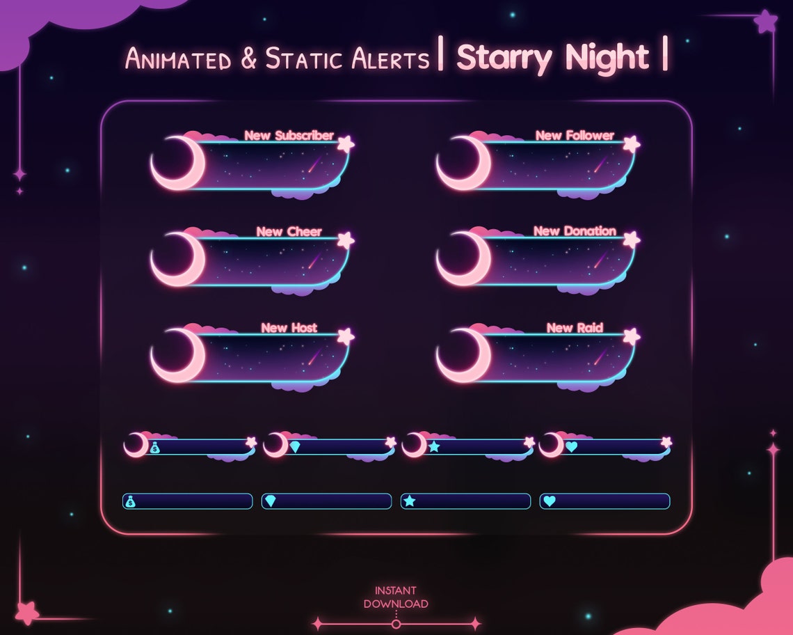 Animated "starry Night" Alerts Pack - Twitch - Youtube - Stream Widget ...