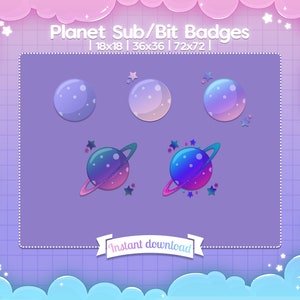 Planet Sub Badges - Twitch - Discord - Stream - Pastel - Cute - Sky - Celestial - Space - Star - Sparkle - Astronomy