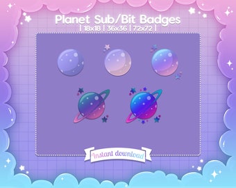 Planet Sub Badges - Twitch - Discord - Stream - Pastel - Cute - Sky - Celestial - Space - Star - Sparkle - Astronomy