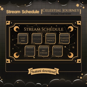 Stream-Zeitplan „Celestial Journey – Dark Edition“ – Twitch – Twitter – Stern – Celestial – anpassbar – Mond – Himmelskarte – Tierkreis – Vorlage