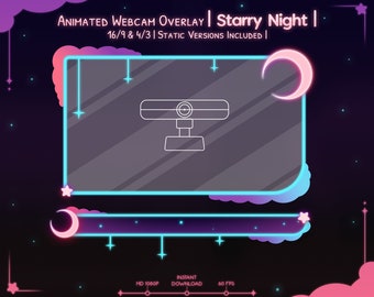Animated Webcam Overlay "Starry Night" 16/9 & 4/3 - Twitch - Border - Stream - Frame - Stars - Celestial - Moon - Cloud - Kawaii - Pastel