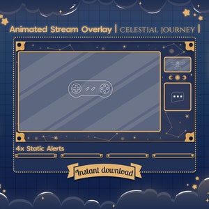 Superposición animada "Celestial Journey" en el juego y solo chateando - Twitch - Youtube - Stream - Estrellas - Zodíaco - Constelación - Mapa del cielo - Libro