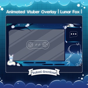 Animated &quot;Lunar Fox&quot; InGame Overlay for Vtuber - Twitch - Youtube - Stream - Landscape - Cute - Moon - Flowers- Nature - Leaf - Vstreamer