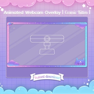 Animated "Cosmic Kitten" Webcam Overlay V2 - 16/9 & 4/3 - Twitch - Youtube - Facebook - Stream - Cloud - Pastel - Cute - Star - Cat - Space