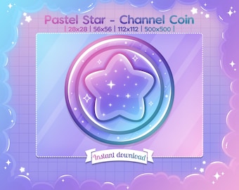 Channel Point "Pastel Star" Coin - Emote - Stream - Twitch - Discord - Youtube - Reward - Celestial - Colorful - Sky - Space - Community