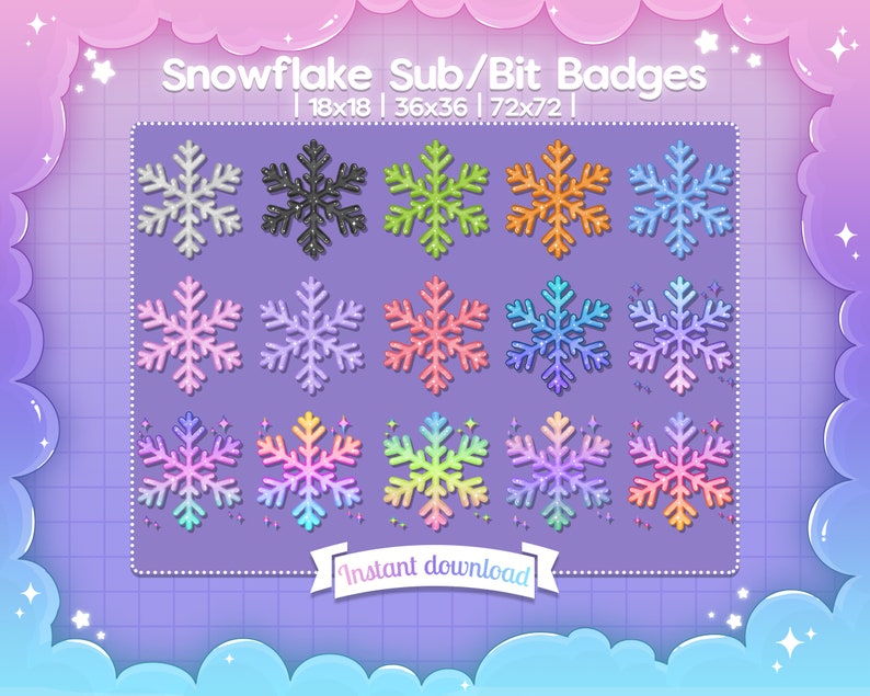 Sub/Bit Badges "Snowflake" - Twitch - Streamer - Discord - Winter - Christmas - Frozen - Snow - Ice - Kawaii - Pastel - Asset - Design image 1