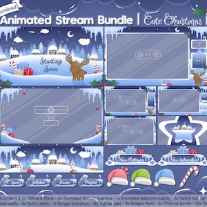 Kompletny pakiet transmisji animowanych „Słodkie Boże Narodzenie” - Pakiet - Twitch - Nakładka - Zima - Wakacje - Śnieg - Krajobraz - Święty Mikołaj - Niestandardowe - Scena