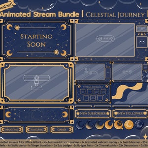 Animated "Celestial Journey" Complete Stream Bundle - Twitch - Youtube - Overlay - Cute - Star - Sky Map - Moon - Constellation - Zodiac