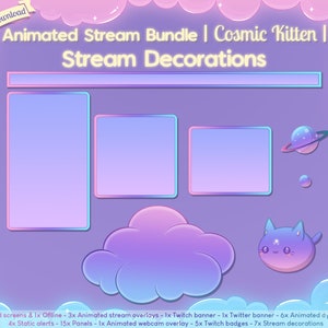 Animated Cosmic Kitten Complete Stream Bundle Twitch Overlay Cute Pastel Cat Kawaii Star Youtube Space Planet Celest image 6