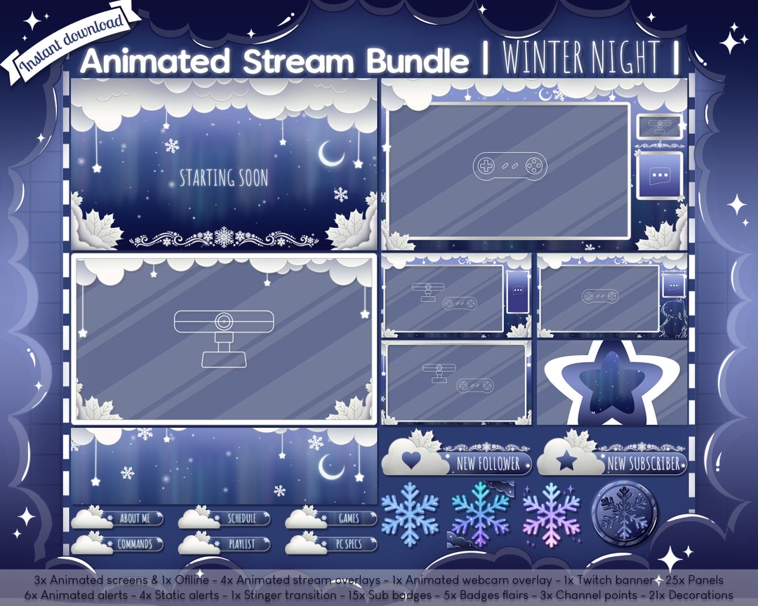 Animated Sweet Night Ingame & Just Chatting Overlay - Twitch -  -  Facebook Gaming - Stream - Cloud - Pastel - Cute - Moon - Star