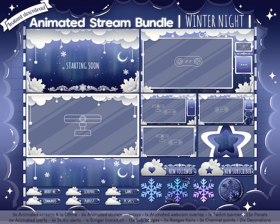 Twitch Overlay Package Starry Night / Panels Pack / Just 