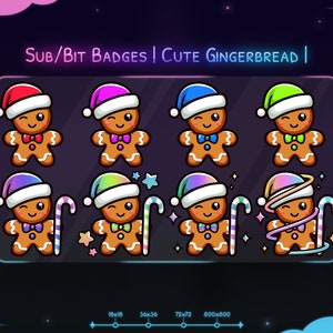 Śliczne piernikowe odznaki podrzędne - Twitch - Discord - Strumień - Boże Narodzenie - Czapka Świętego Mikołaja - Wakacje - Jedzenie - Cukierkowa laska - Ciasto - Ciasto - Pakiet