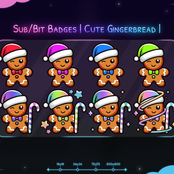 Cute Gingerbread Sub Badges - Twitch - Discord - Stream - Christmas - Santa's Hat - Holiday - Food - Candy Cane - Cake - Pastry - Package