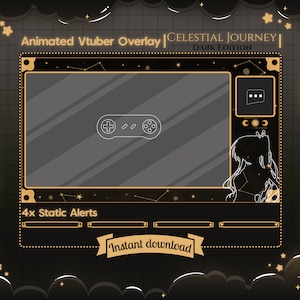 Animiertes Ingame-Overlay „Celestial Journey – Dark Edition“ für Vtuber – Twitch – Stream – Youtube – Himmelskarte – Stern – Tierkreis – Tarot – Buch