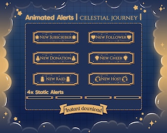 Animated "Celestial Journey" Alerts - Twitch - Youtube - Stream - Overlay - Star - Sky - Sparkle - Map - Book - Galaxy - Constellation