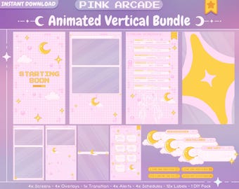 Animated “Pink Arcade” TikTok Overlay - Pink Vertical Stream Pack for OBS & Streamlabs