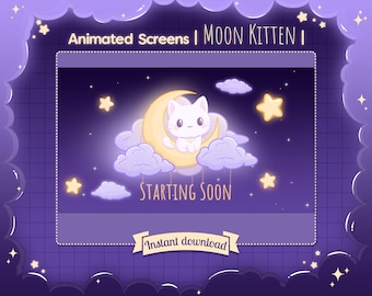 Animated Scene "Moon Kitten" - Stream Overlay - Twitch - Youtube - Cat - Kitty - Cloud - Star - Pastel - Sky - Celestial - Cute - Kawaii