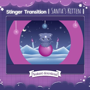 Stinger Transition &quot;Santa&#39;s Kitten&quot; - Stream - Twitch - Cat - Kitty - Cute - Kawaii - Sky - Overlay - Pastel - Snow - Christmas - Winter