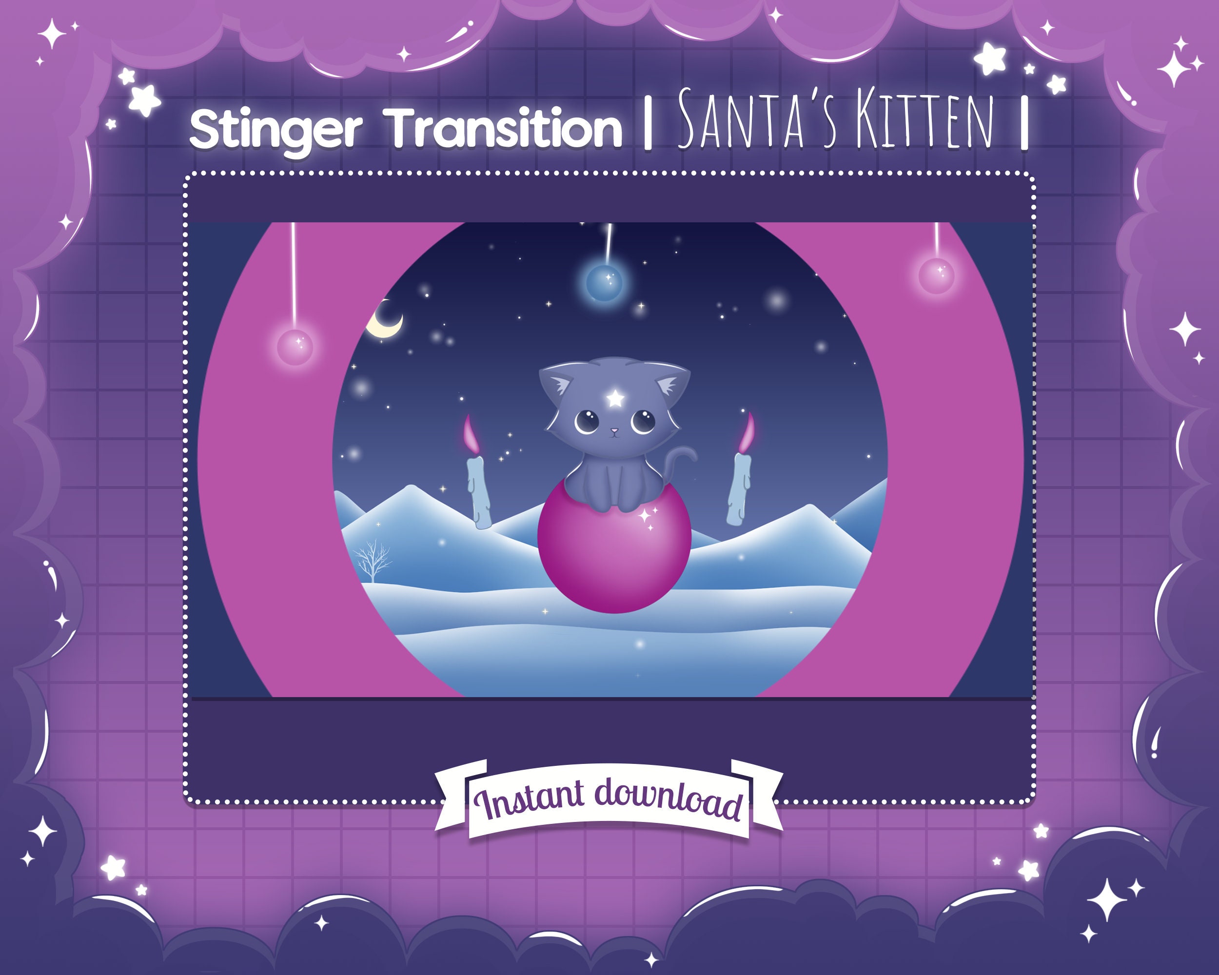 Twitch Space Kawaii Stream Screen Space Stinger Transition Cosmic Kitten Pastel Cute Sky Cat Planet Overlay Star