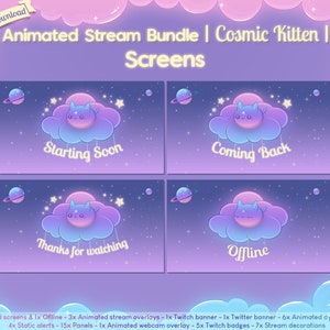 Animated "cosmic Kitten" Complete Stream Bundle - Twitch - Overlay