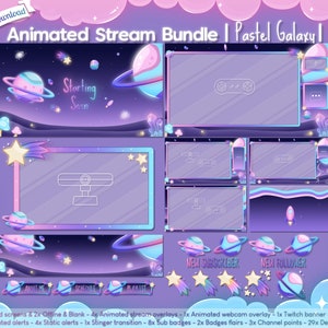 Animated "Pastel Galaxy" Complete Stream Bundle - Package - Twitch - Overlay - Space - Cosmos - Planet - Universe - Sky - Star - SciFi - ET