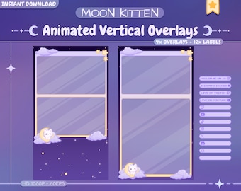 Paquete de superposiciones animadas de TikTok "Moon Kitten" - Paquete de transmisión de gatos kawaii para Streamlabs y OBS