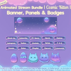 Animated "cosmic Kitten" Complete Stream Bundle - Twitch - Overlay