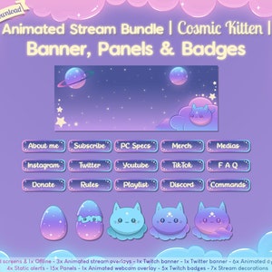 Animated Cosmic Kitten Complete Stream Bundle Twitch Overlay Cute Pastel Cat Kawaii Star Youtube Space Planet Celest image 5