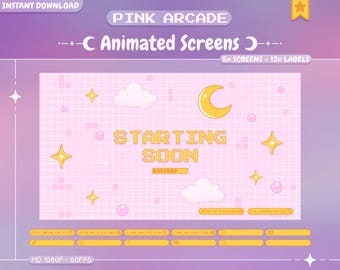 Animated Scenes"Pink Arcade" - Starting Soon Screen for Twitch, Youtube & Kick Stream