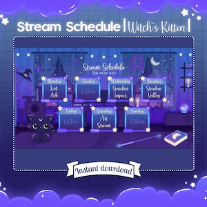 Streamschema &quot;Witch&#39;s Kitten&quot; - Twitch - Twitter - DIY - Kat - Kitten - Heks - Spooky - Goth - Schattig - Kawaii Horror - Sjabloon