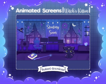 Animated Scene "Witch's Kitten" Halloween - Witch - Spooky - Ghost - Lofi - Enchanted - Sorcery - Pumpkin - Wand - Cat - Twitch - Overlay