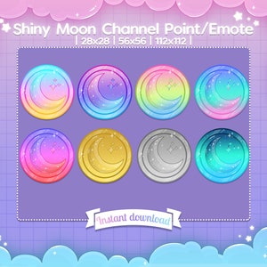 Moneta / Emotka „Shiny Moon” – Punkt kanału – Twitch – Discord – Streamer – Gwiazda – Niebo – Pastel – Uroczy – Sparkle – Kawaii – Tęcza