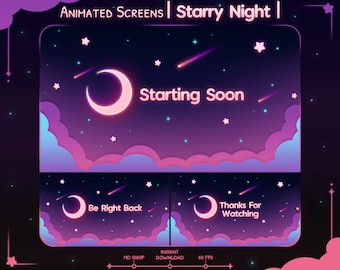 Animated Scene "Starry Night"  - Starting Soon Screen for Twitch, Youtube & Kick Stream