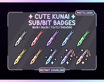 Cute Kunai Sub Bits Badges Pack - Twitch - Discord - Stream - Ninja Weapons - Japan - Asia - Blade - Kawaii Knife - Emote - Ready to Use