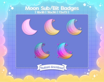 Moon Iridescent Sub Badges - Twitch - Discord - Stream - Cloud - Pastel - Cute - Moon - Sky - Celestial - Space - Kawaii - Subscriber - Lune