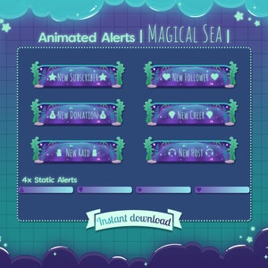 Animated &quot;Magical Sea&quot; Alerts Pack - Twitch - Youtube - Stream - Overlay - Ocean - Submarine - Underwater - Summer - Bubble - Algua - Kawaii