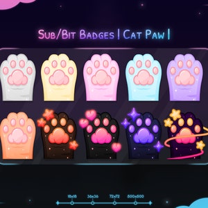 Cat Paw Sub Badges - Twitch - Discord - Stream - Pastel - Cute - Kawaii - Kitten Toe - Kitty - Neko - Bits - Regenboogkleuren - Roze - Paars