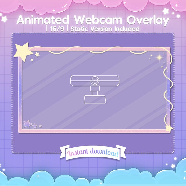 Animated Webcam Overlay "Star" - Twitch - Youtube - Facebook Gaming - Stream - Pastel - Cute - Pink - Blue - Kawaii - Celestial