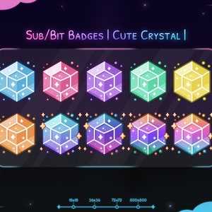 Cute Crystal Sub Bits Badges - Twitch - Discord - Stream - Pastel - Gemstone - Jewel - Geometric - Cube - Diamond - Kawaii - Rainbow Colors