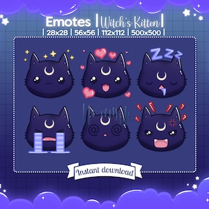 Emotes "Gatito de la bruja" - Twitch - Discord - Youtube - Stream - TikTok - Gato - Lindo y Kawaii - Negro - Luna - Celestial - Gatito - Feliz