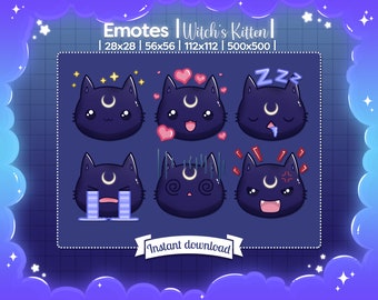 Emotes &quot;Witch&#39;s Kitten&quot; - Twitch - Discord - Youtube - Stream - TikTok - Cat - Cute and Kawaii - Black - Moon - Celestial - Kitty - Happy